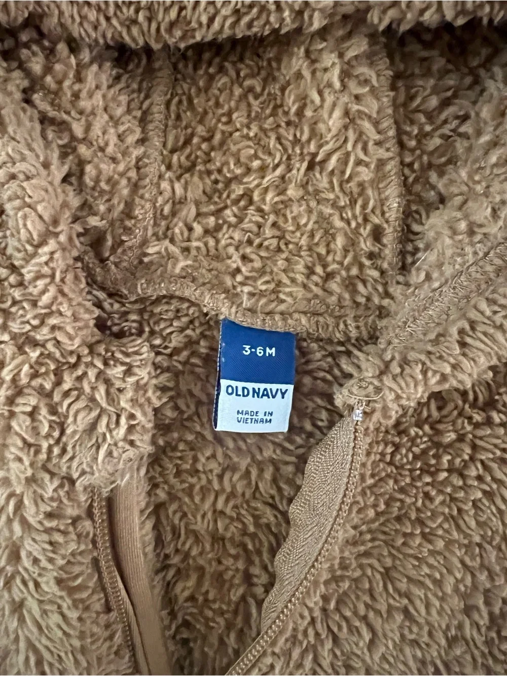 Cozy Tan Teddy Fleece Zip Baby One-Piece